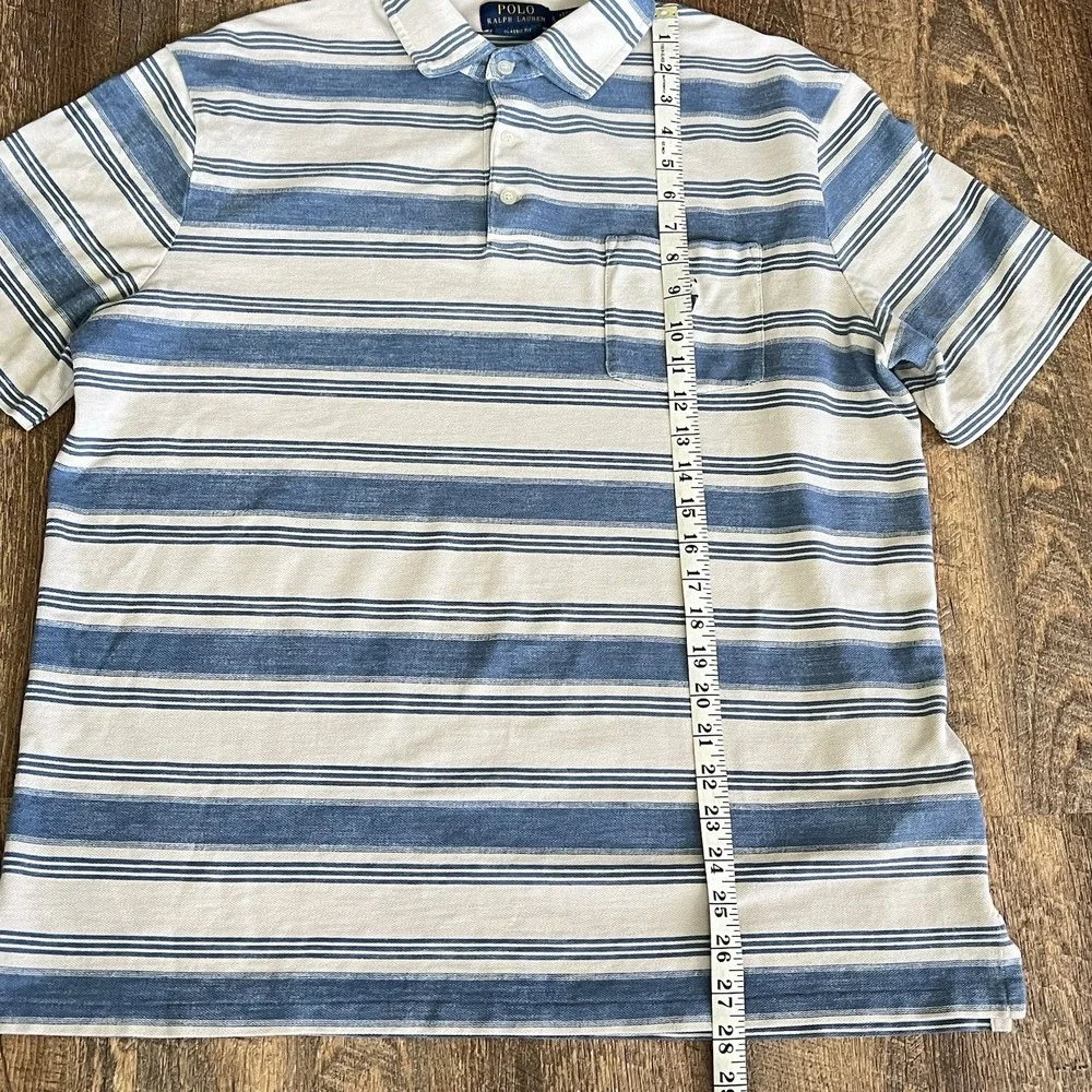 Polo Ralph Lauren Classic Striped Mesh Polo Shirt Large‎ Embroidered Pocket Pony